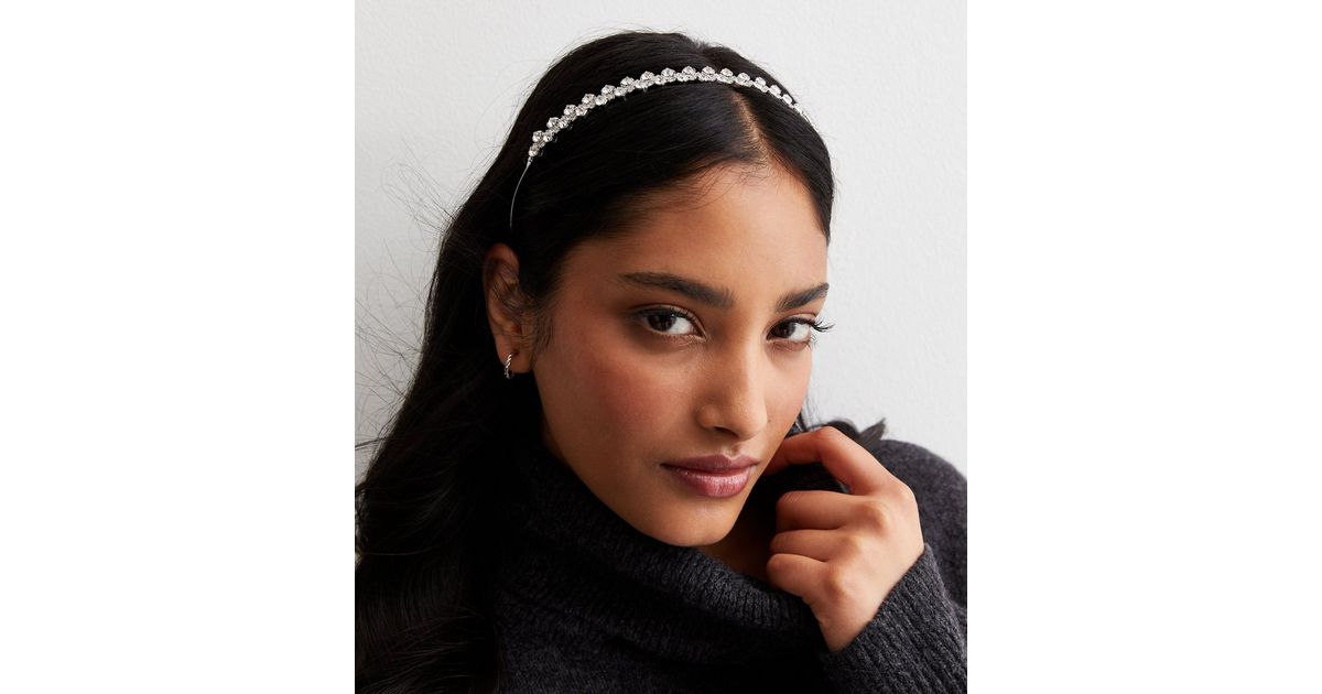 Silver Diamante Black Elastic Headband