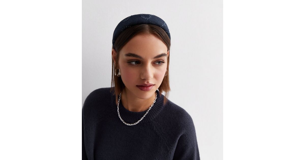 Bright Blue Distressed Denim Padded Headband New Look