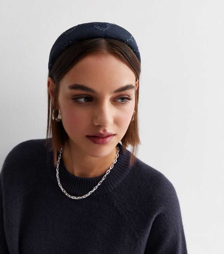 Bright Blue Distressed Denim Padded Headband