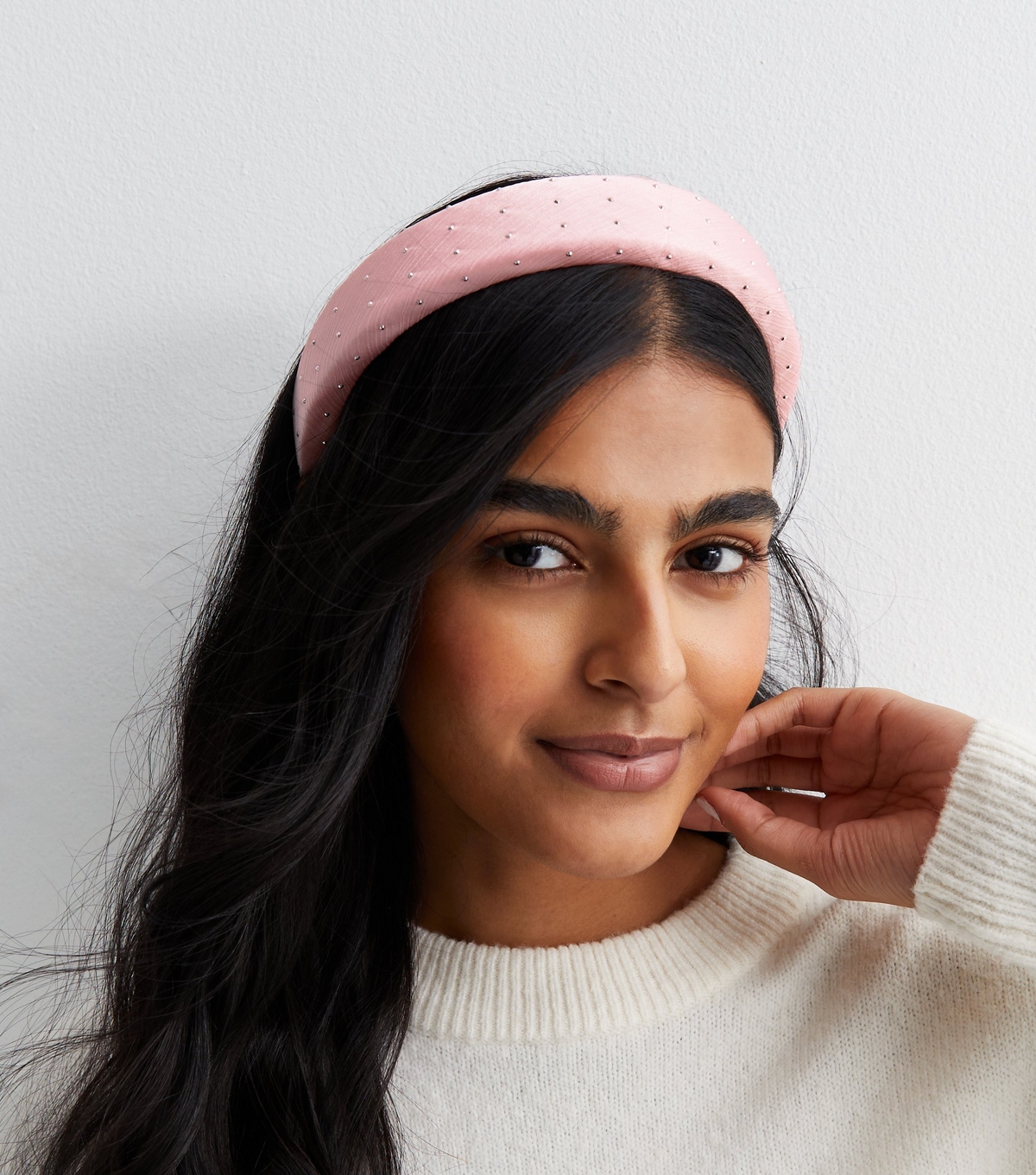 Pink Satin Padded Diamanté Headband New Look