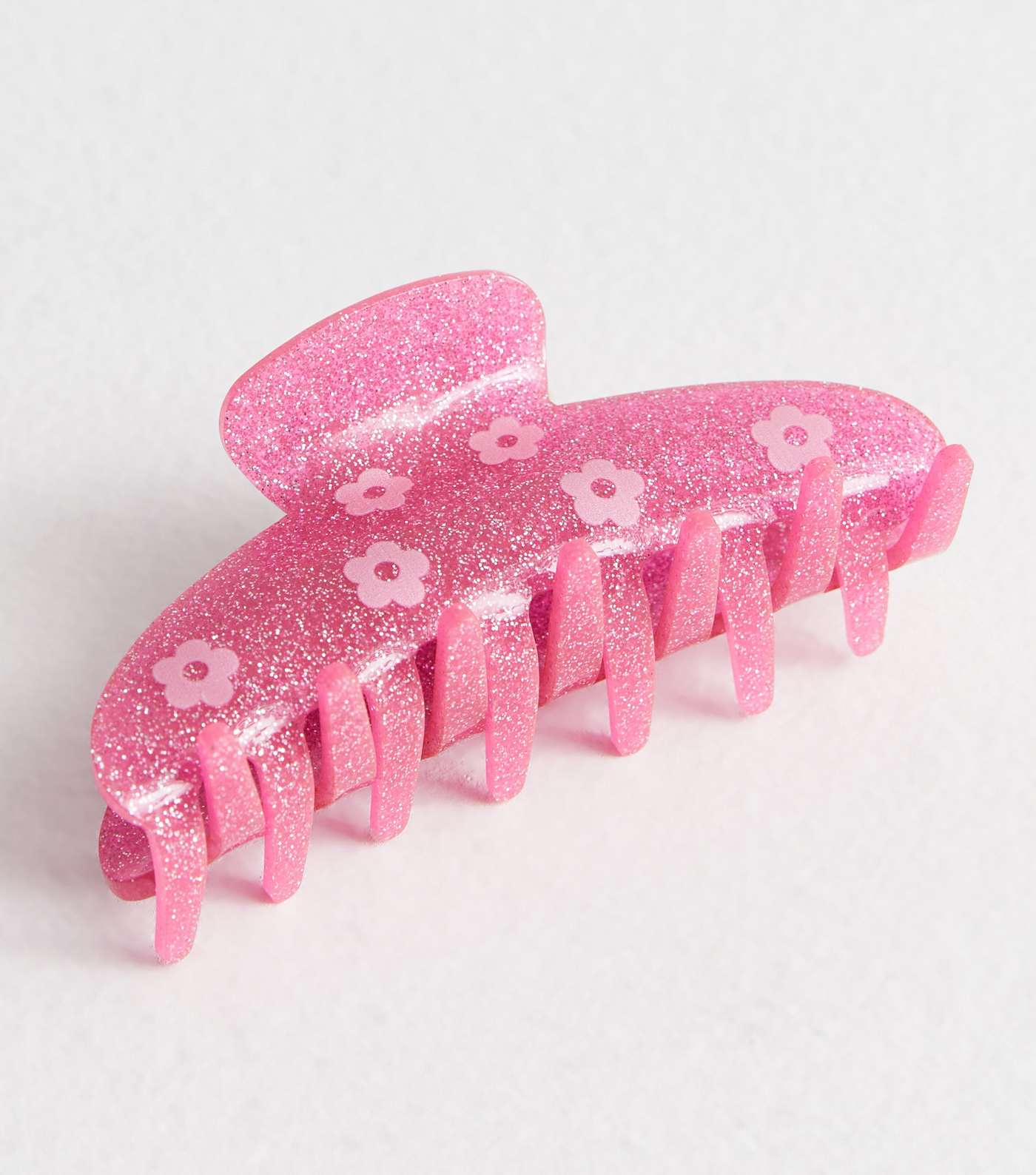 Bright Pink Glitter Resin Flower Hair Claw Clip Image 2
