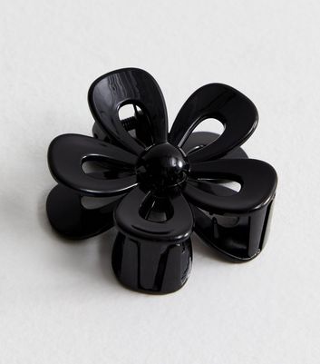 Black Shiny Cut Out Flower Hair Claw Clip New Look