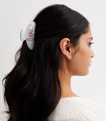 White Resin Love Logo Gem Hair Claw Clip New Look