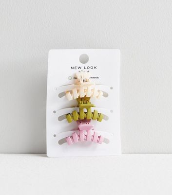 3 Pack Multicoloured Wavy Mini Hair Claw Clips New Look