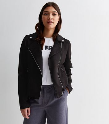 Tall Black Suedette Biker Jacket New Look