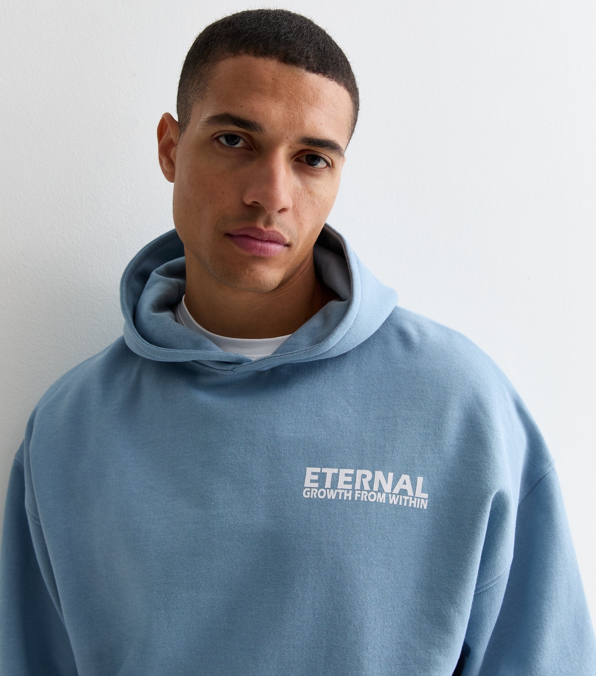 Men's Pale Blue Eternal Front and Back Logo Oversized Hoodie New Look