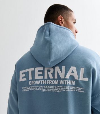 Men's Pale Blue Eternal Front and Back Logo Oversized Hoodie New Look