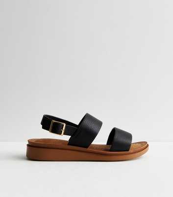 Black Leather-Look 2 Part Footbed Sandals