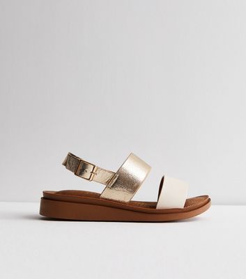 Gold Leather-Look 2 Part Footbed Sandals New Look