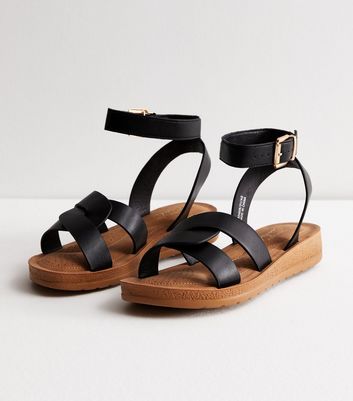 Flat black outlet wedge sandals