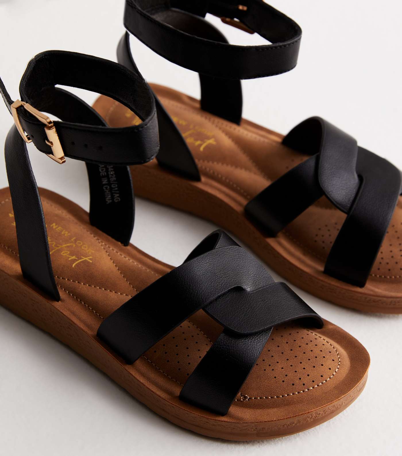 Wide Fit Black Leather-Look 2 Part Footbed Sandals Image 4