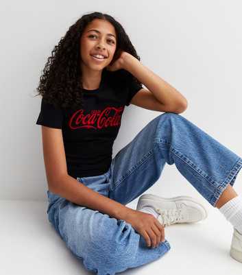 Girls Black Cotton Coca Cola Logo T-Shirt
