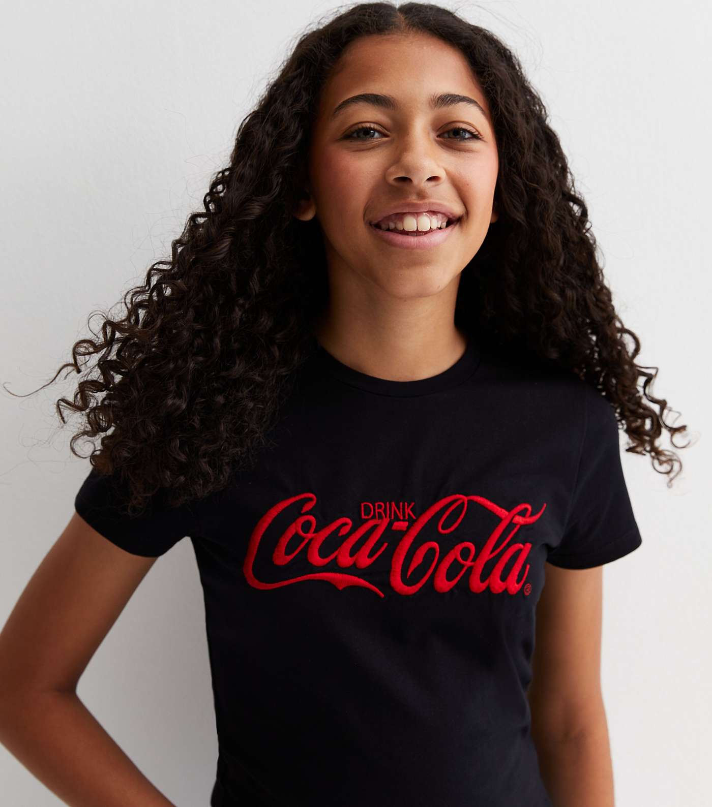 Girls Black Cotton Coca Cola Logo T-Shirt Image 2