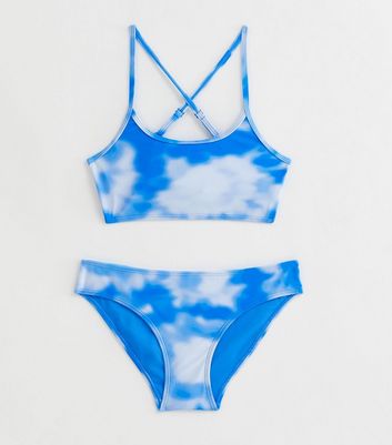 Girls Blue Tie Dye Print Scoop Bikini Set New Look