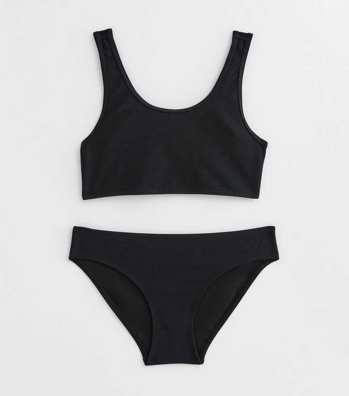 Girls Black Textured Bikini Set