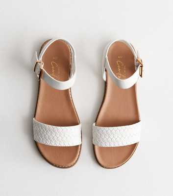 White Leather-Look Woven 2 Part Sandals