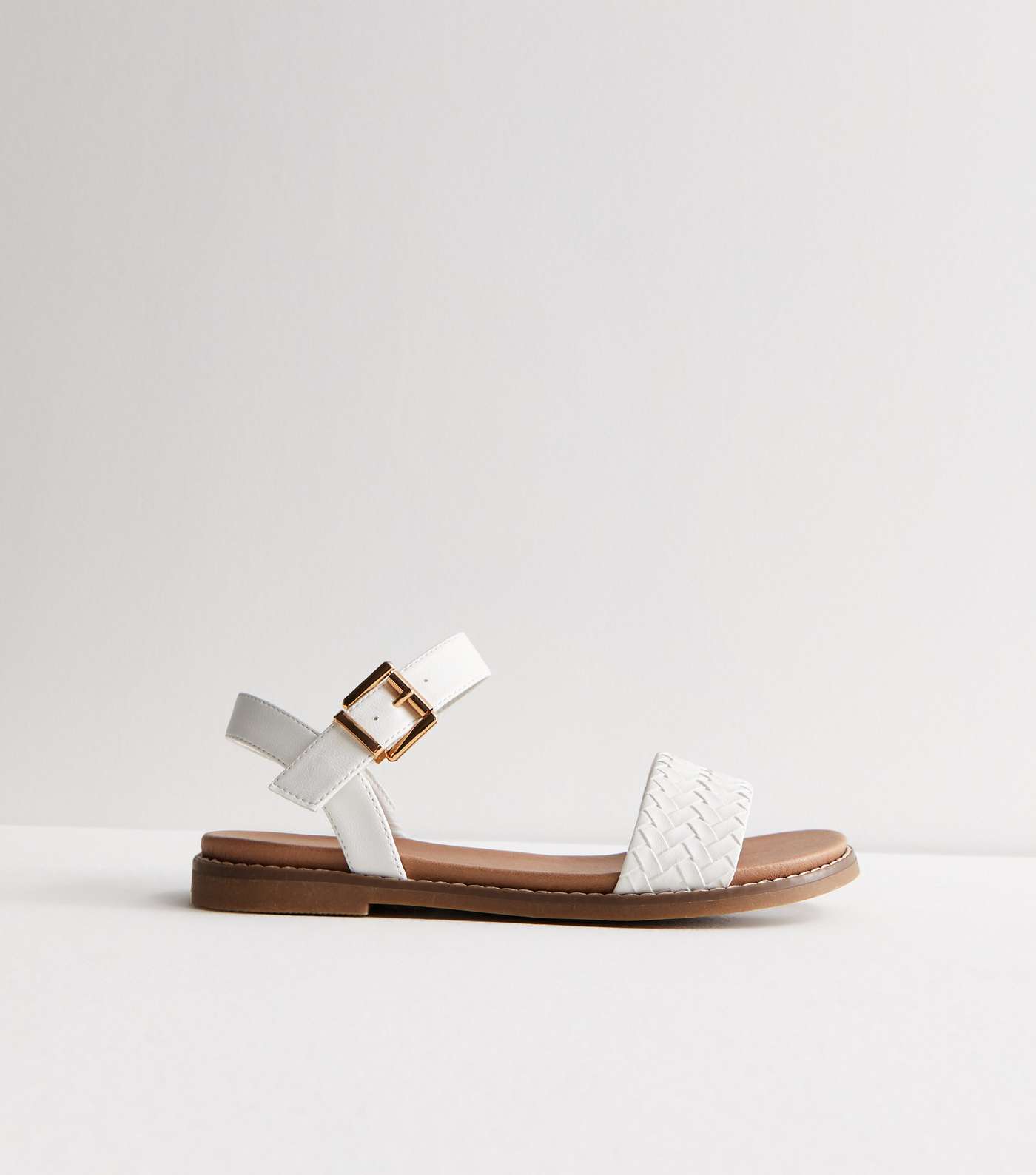 White Leather-Look Woven 2 Part Sandals Image 3