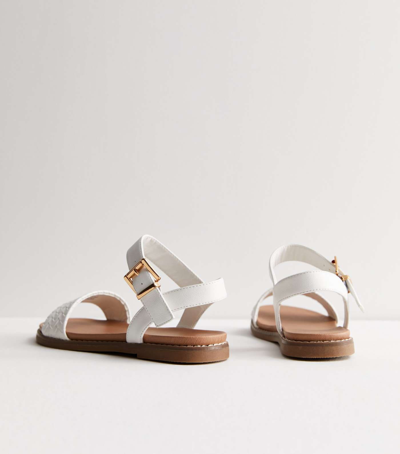 White Leather-Look Woven 2 Part Sandals Image 5