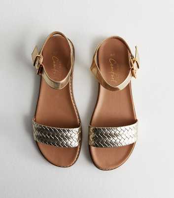 Gold Leather-Look Woven 2 Part Sandals