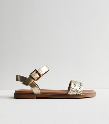 Gold Leather-Look Woven 2 Part Sandals New Look