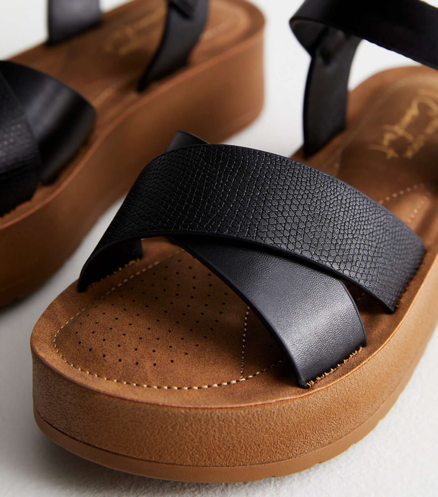 Wide Fit Black Cross Strap Flatform Sandals Image 5