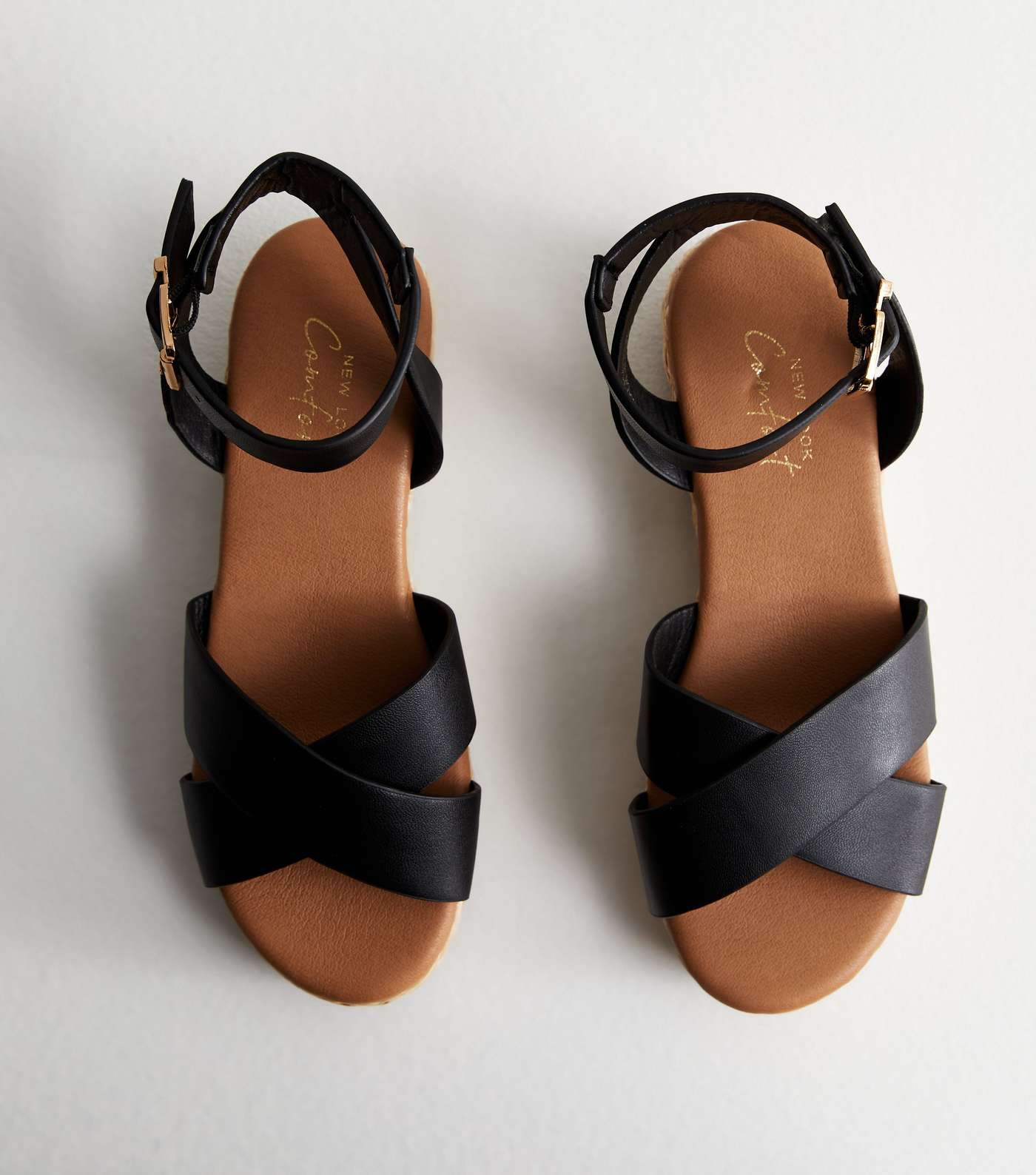 Black Leather-Look 2 Part Flatform Espadrille Sandals Image 3