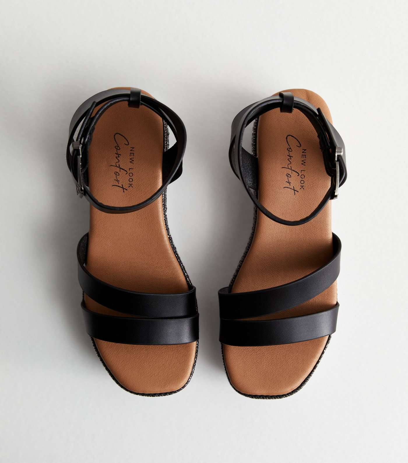 Black Leather-Look Embellished Flatform Sandals Image 3