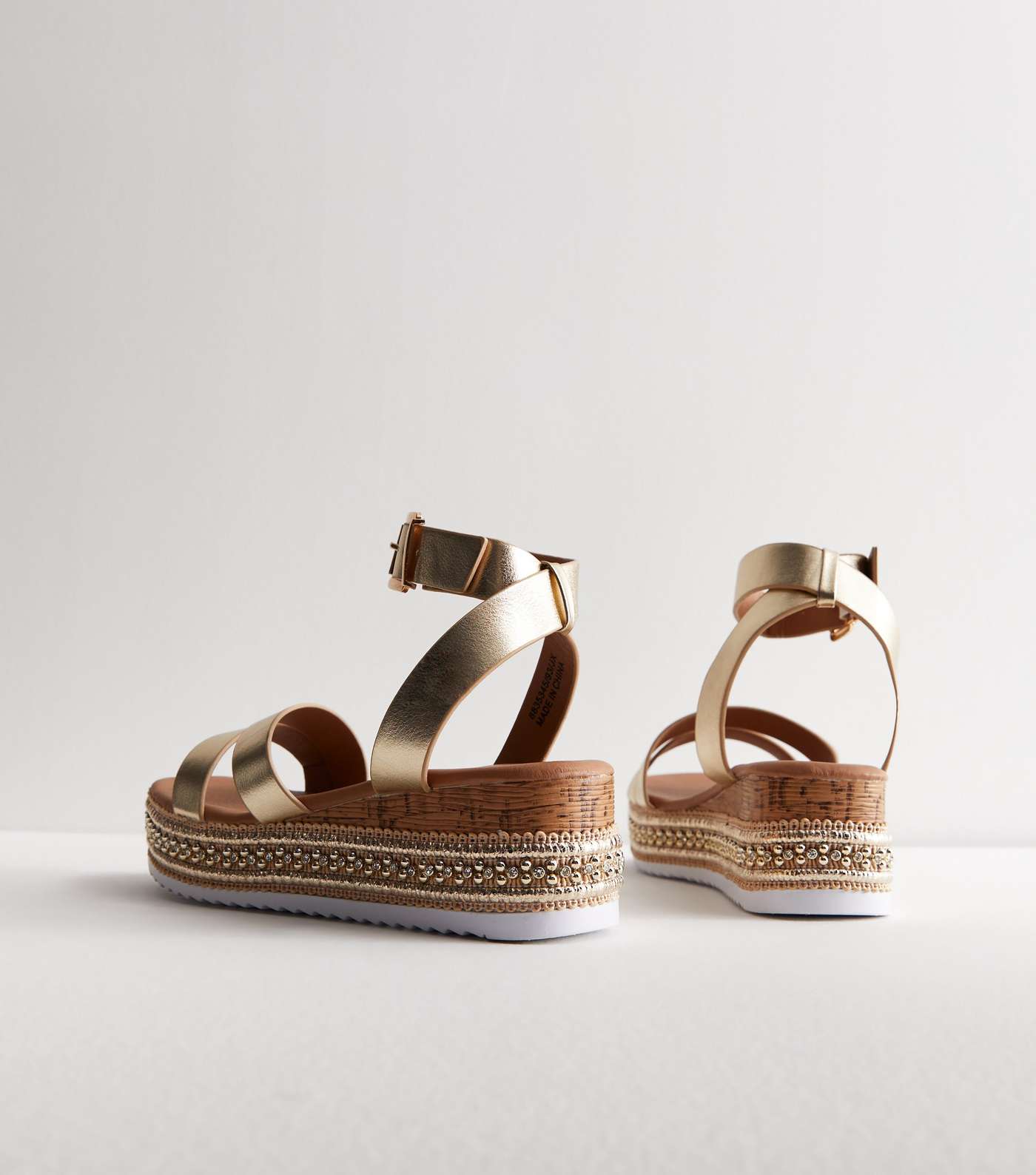 Gold Leather-Look Embellished Flatform Sandals Image 5