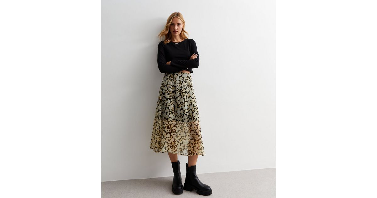 Floral Velvet-Print Chiffon Midi Skirt main image 0