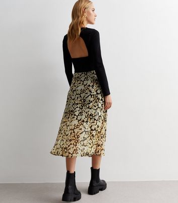 Black midi outlet chiffon skirt