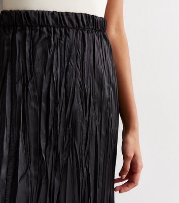 Black Pleated Woven Midi Skirt New Look