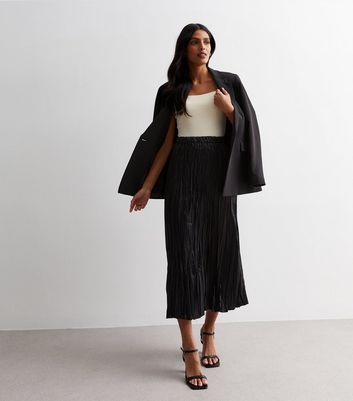Black Pleated Woven Midi Skirt New Look