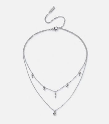 Silver Diamanté Charm Layered Necklace | New Look
