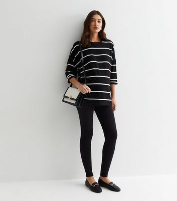 Maternity Black Stripe Fine Knit 3/4 Sleeve Top New Look