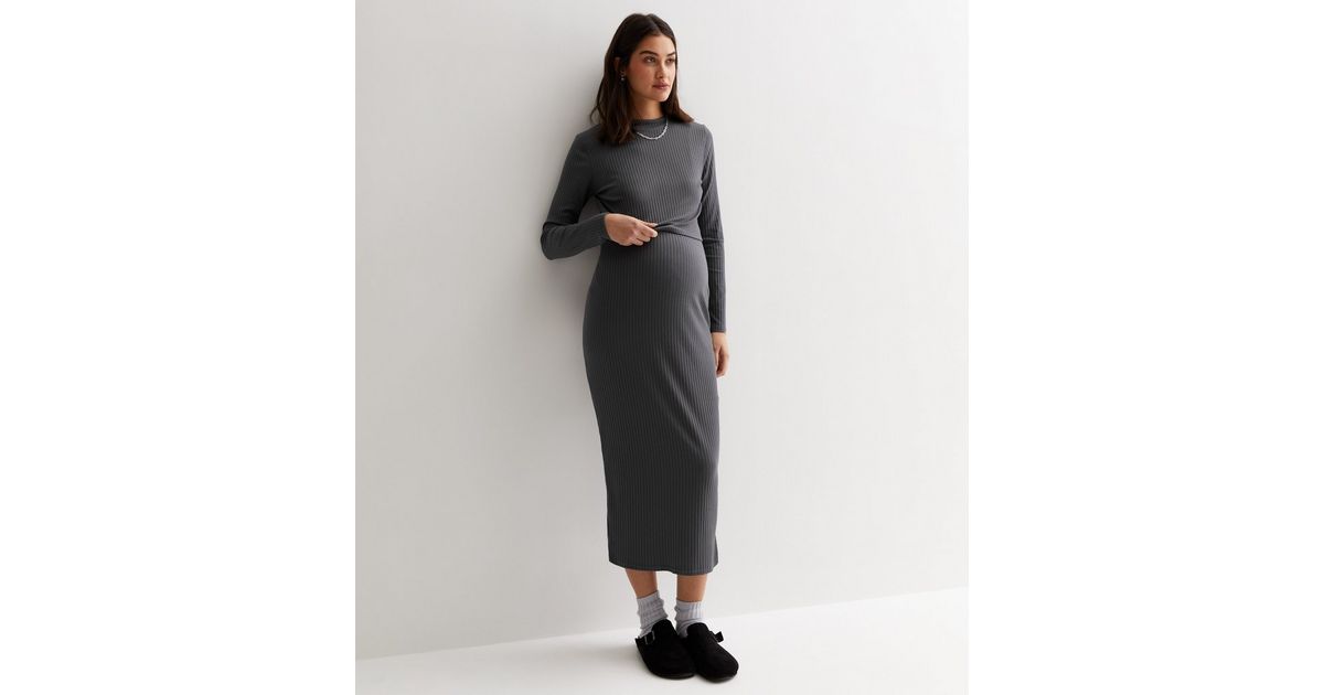 2-in-1 Maternity & Nursing Midi Dress | Black