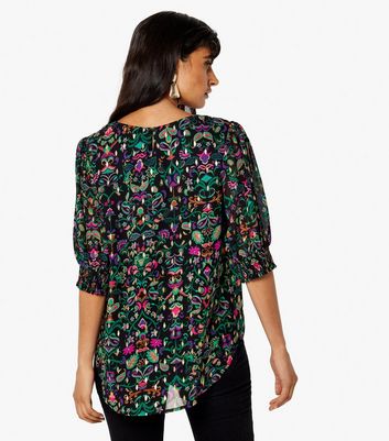 Apricot Black Floral Puff Sleeve Top New Look