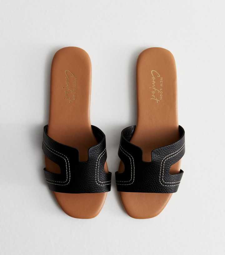 Black Leather-Look Sliders