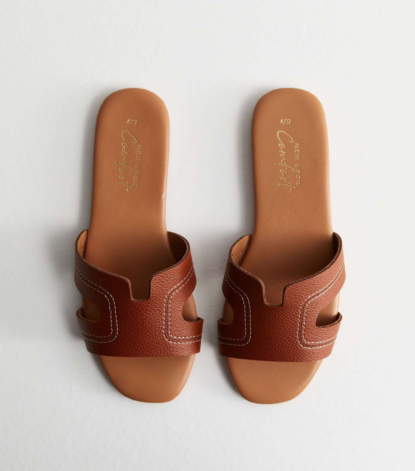 Tan Leather-Look Sliders Image 2