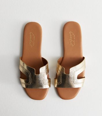 Gold sales leather sliders