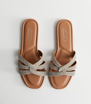 Silver slide sandals hot sale