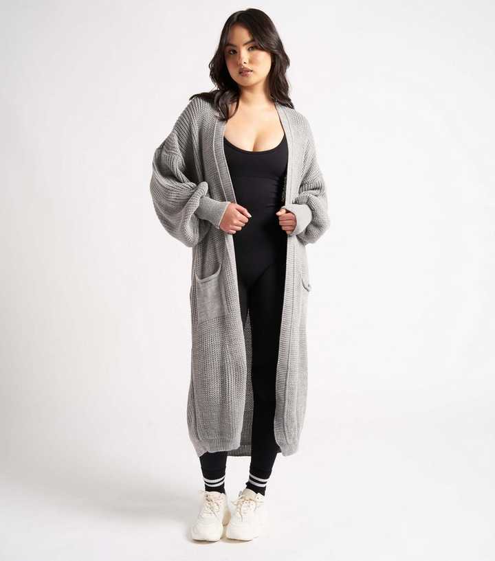Wool Coat Plus Size Maxi Sweater Coat Urban Bliss Grey Chunky Knit