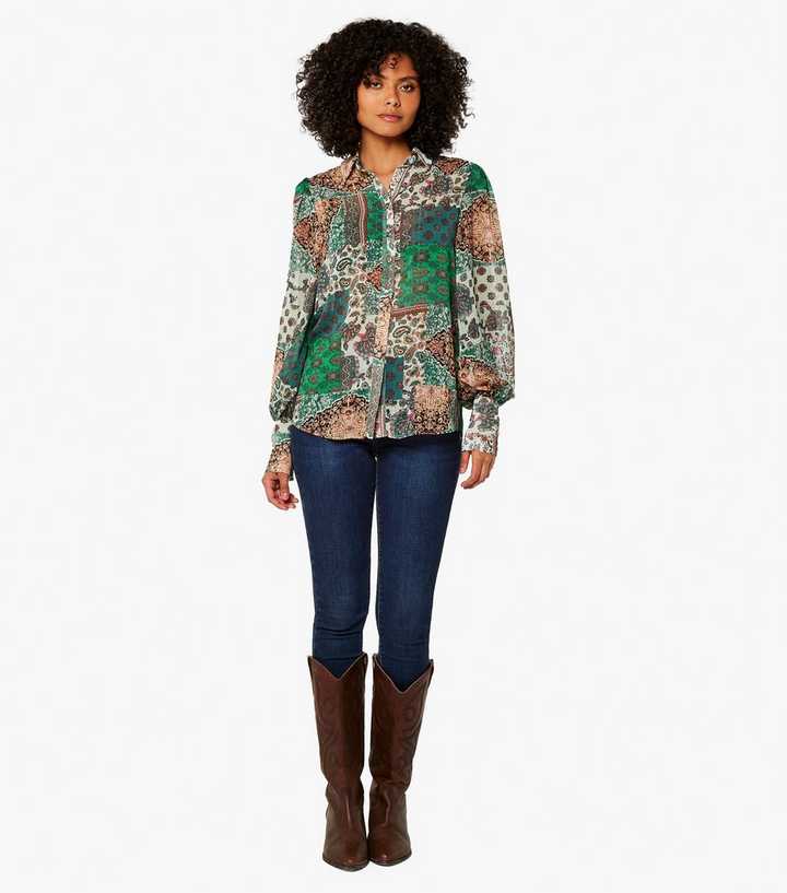 Apricot Green Paisley Print Long Sleeve Shirt