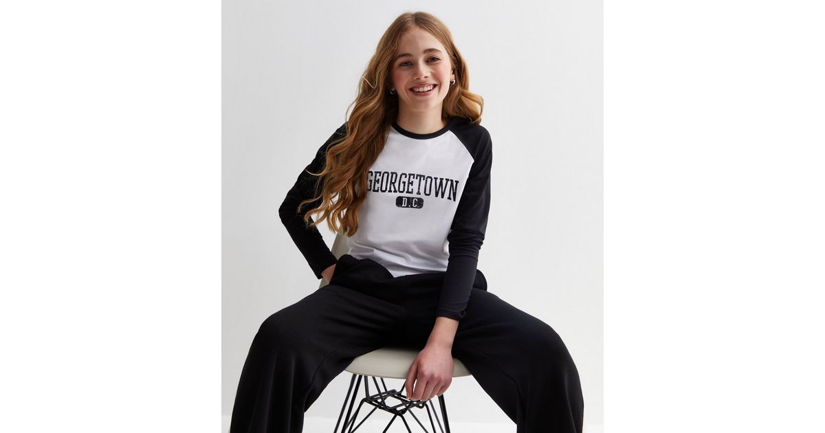 Girls Black Georgetown Logo Raglan Top | New Look