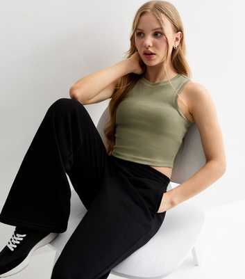 Girls Olive Ribbed Crop Tank Top