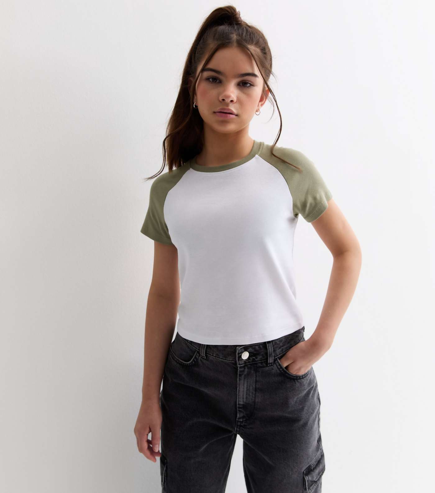 Girls Olive Raglan Sleeve T-Shirt Image 2