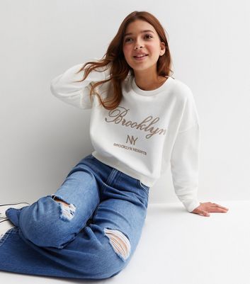 Girls Off White Brooklyn Embroidered Logo Crop Sweatshirt New Look