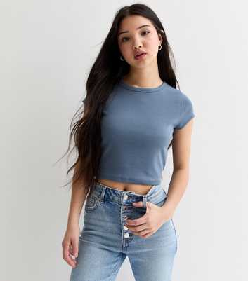 Girls Blue Cap Sleeve Crop Top 