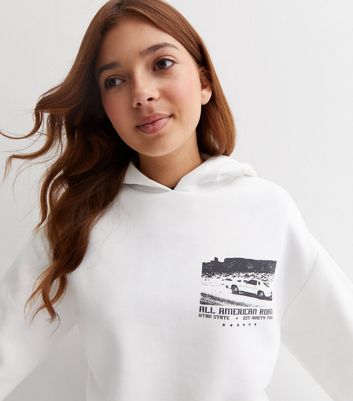 Girls Off White Freedom Highway Front and Back Logo Hoodie New Look