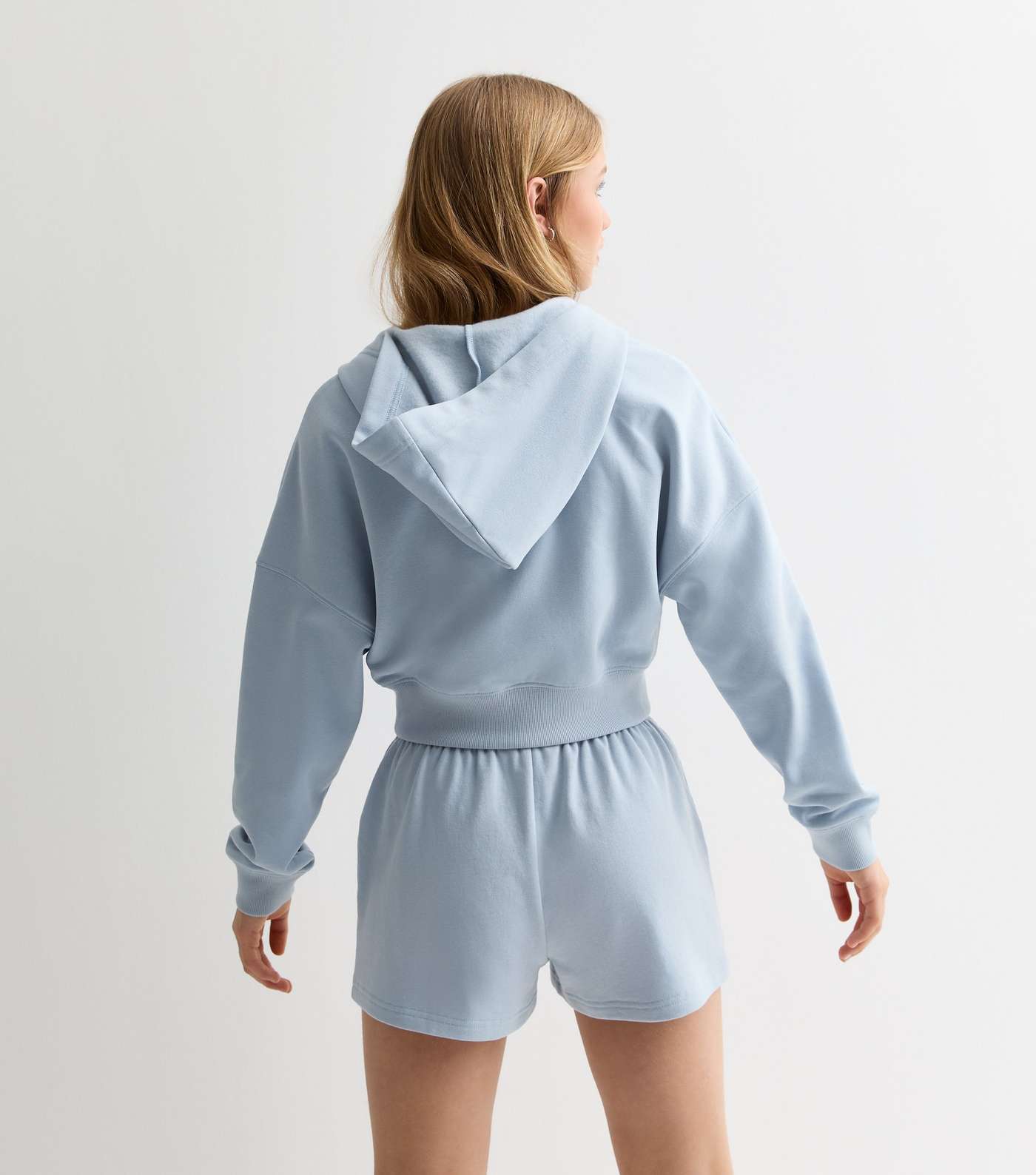 Girls Pale Blue NY Embroidered Crop Hoodie Image 4