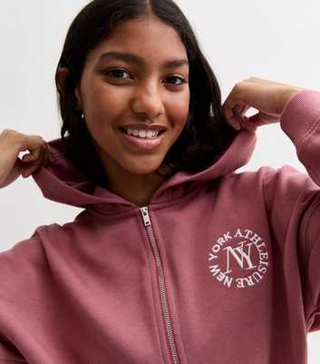 Girls Deep Pink NY Embroidered Crop Hoodie